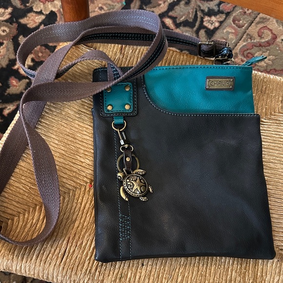 Chala Teal and Black Crossbody Bag with Turtle Charm - Picture 2 of 10